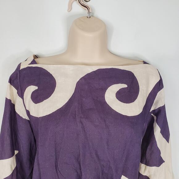 Johanna Ortiz Wave After Wave Organic Linen Mini Dress Midnight Blue Size XL - Picture 9 of 14